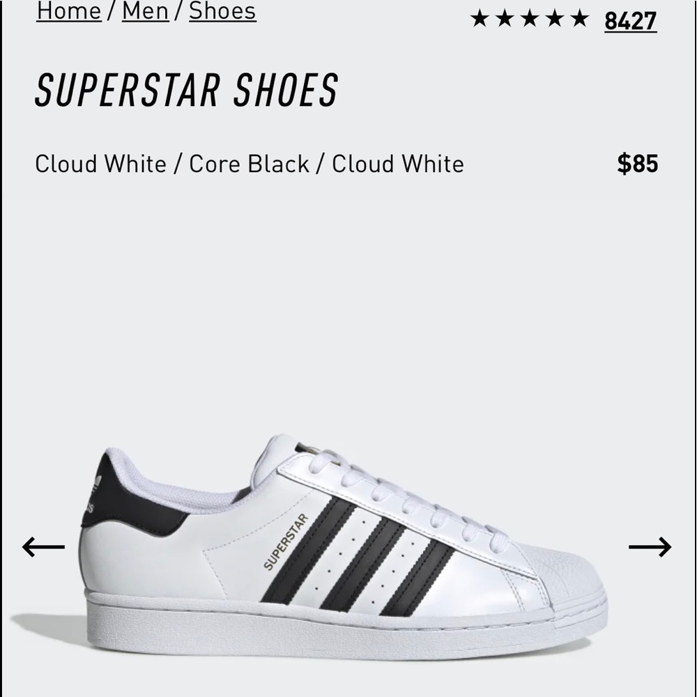 Men’s adidas super star shoes. New. Size 9 1/2.